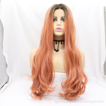 Vigorous cosplay ombre wholesale long body wave colorful front wavy synthetic swiss lace wigs heat resistant for black women